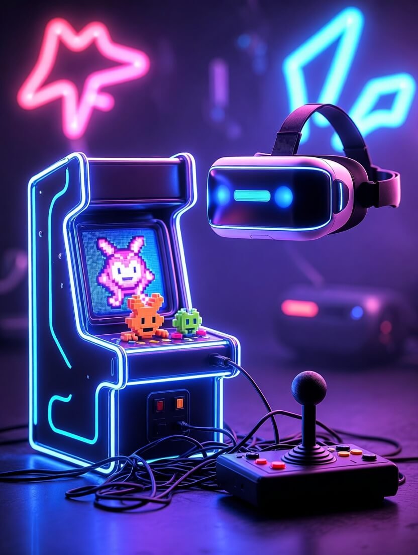 a chaotic midnight living-room setup with three screens glowing simultaneously (one showing a massive boss fight,