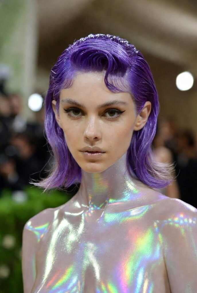 Holographic body suit glowing at Met Gala