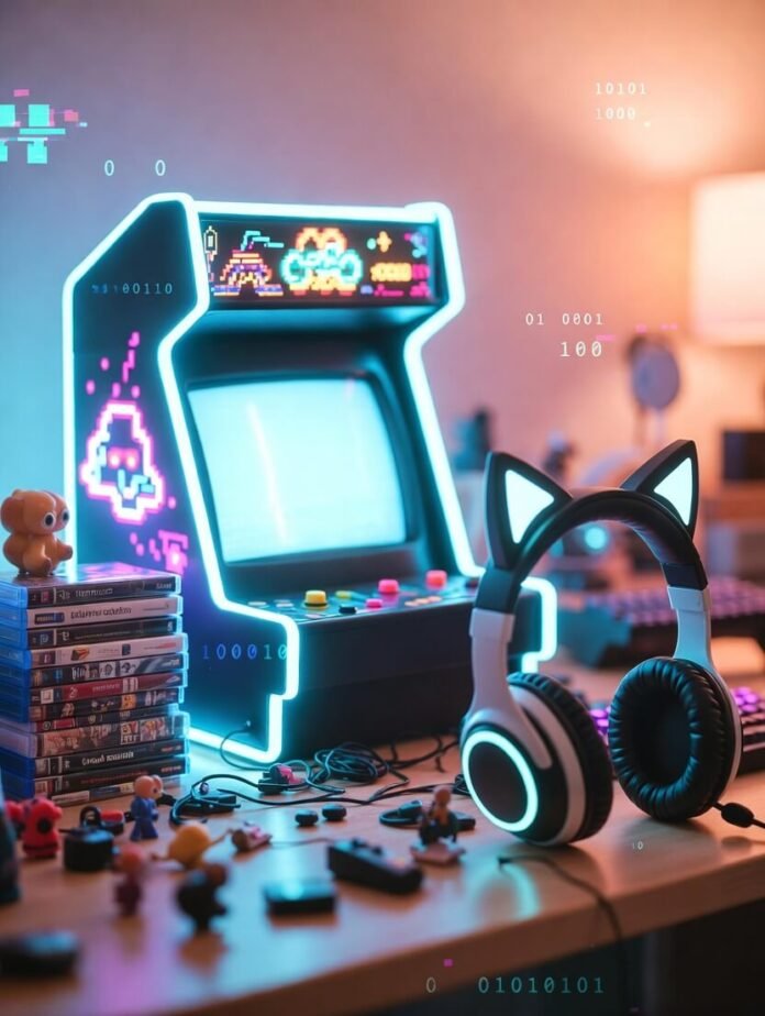 an over-the-shoulder view of a messy American gaming setup with three brand-new unopened game cases an over-the-shoulder view of a messy American gaming setup with three brand-new unopened game cases